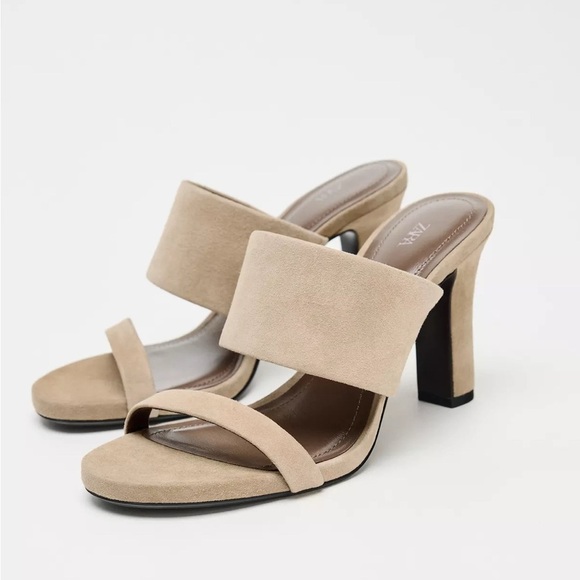🔥🔥Zara Women's Tan Suede Heeled Sandals - Picture 1 of 6